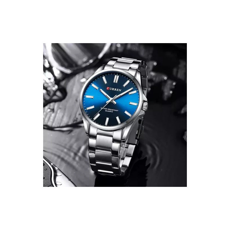 Reloj Para Hombre Curren Curren Kred771903 Plateado Azul