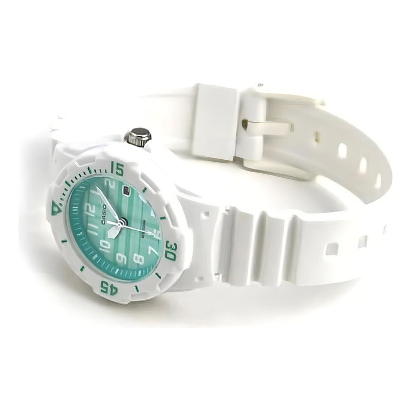 Reloj Casio Lrw-200h-3cv Análogo Para Mujer, Blanco Y Turquesa, 100 M