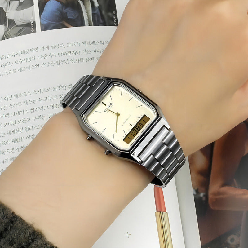 Reloj Casio Aq-230 Analógico-digital Plateado Con Alarma Blanco