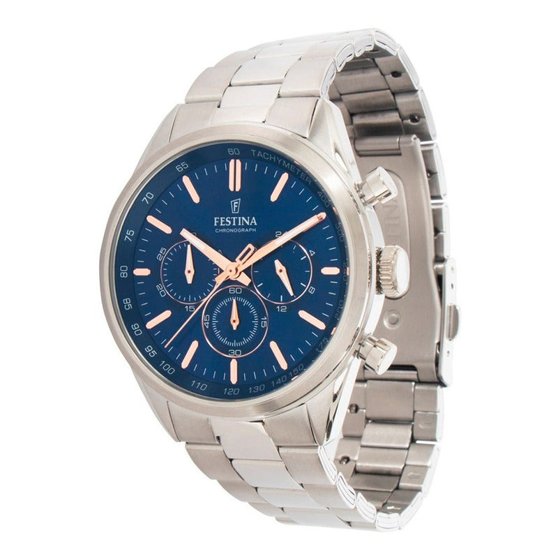 Reloj Hombre Festina Metal F16820/a Original Plateado Azul