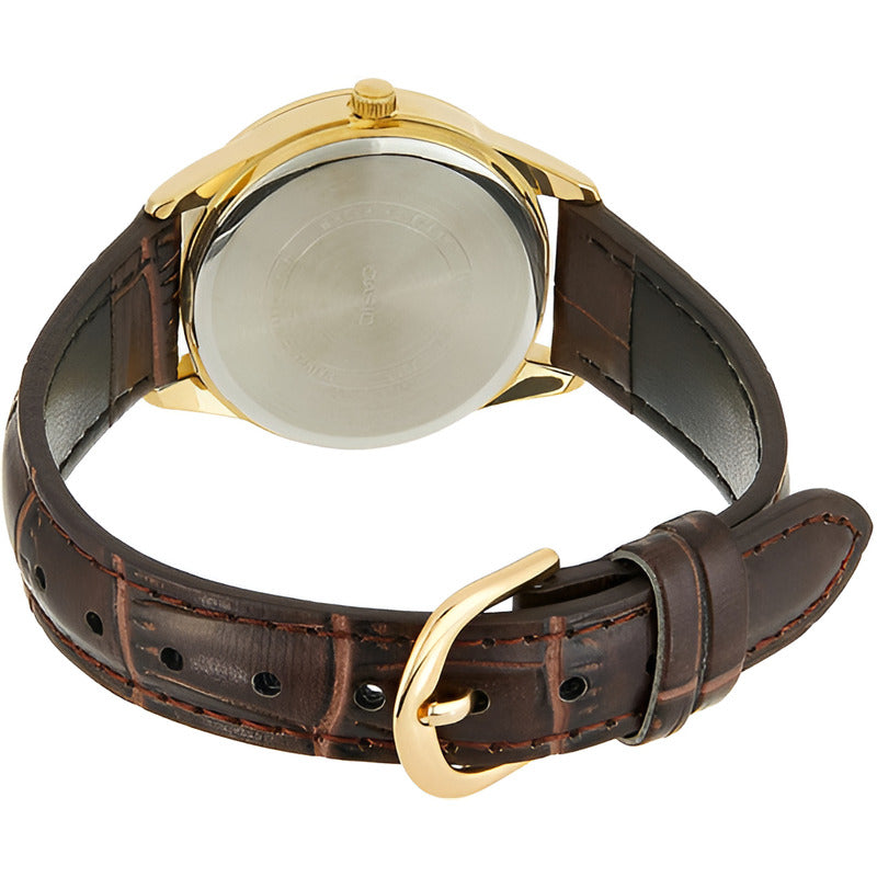 Reloj Casio Análogo Mujer Ltp-v002gl-9b Formal Becris Color De La Correa Marrón Color Del Fondo Dorado