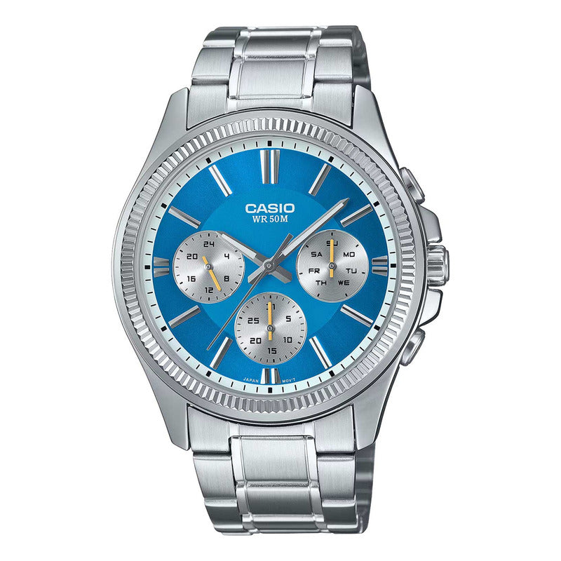 Reloj Casio Para Hombre Calendario Mtp-1375d-2a2v Original Plateado Celeste