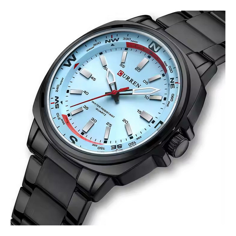 Relojes Curren Metal Hombre 8455-2 Original Plateado Plata Negro