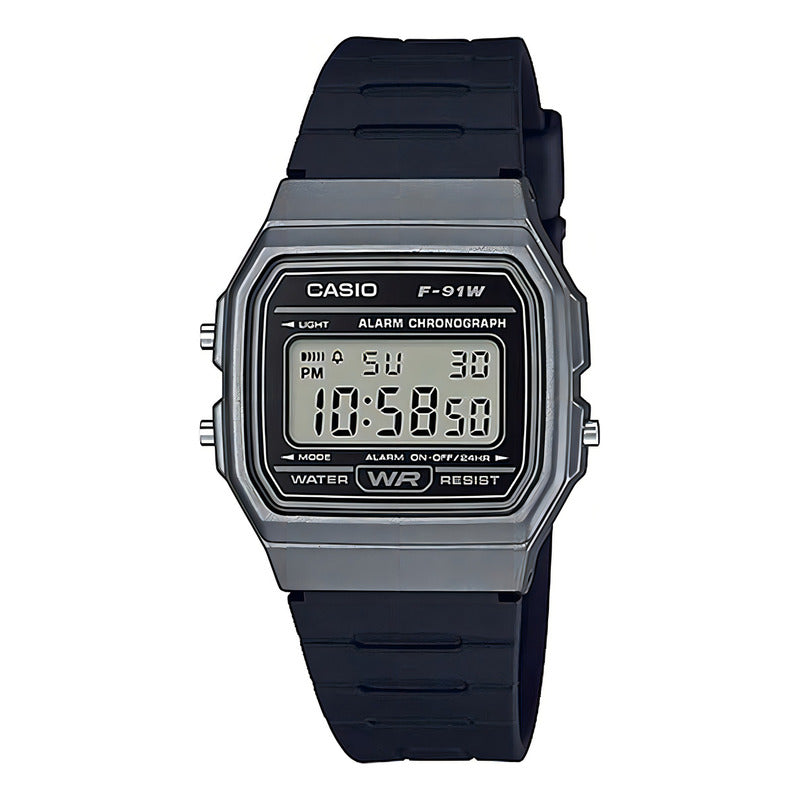 Reloj Casio Collection F-91wm-1b Color De La Correa Negro Color De La Caja Gris