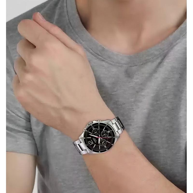 Reloj Casio Mtp-1374d Para Hombre Con Correa De Acero Inoxidable Y Fondo Negro Plateada Negro 1av