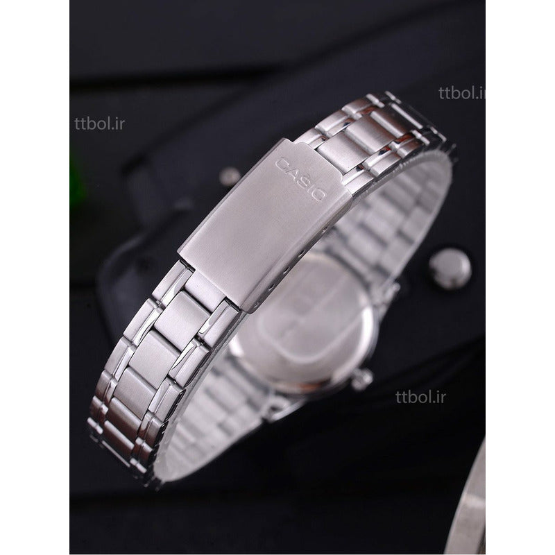 Reloj Casio Ltp-v002d Para Mujer Con Correa De Acero Plateado Y Fondo Rosa Plata