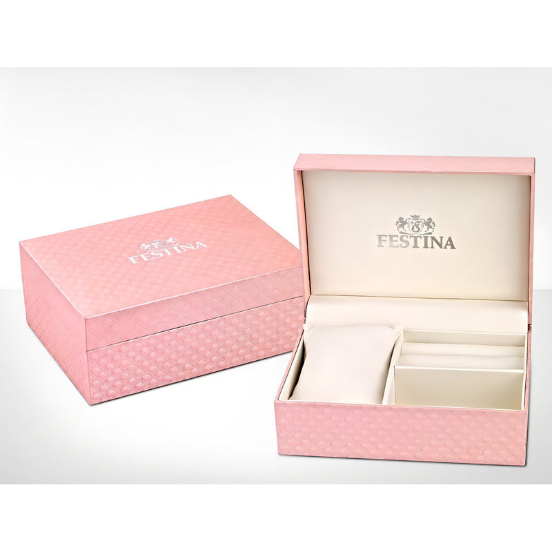 Reloj Festina Para Mujer De Acero Con Calendario Y Fondo Rosa Plateado