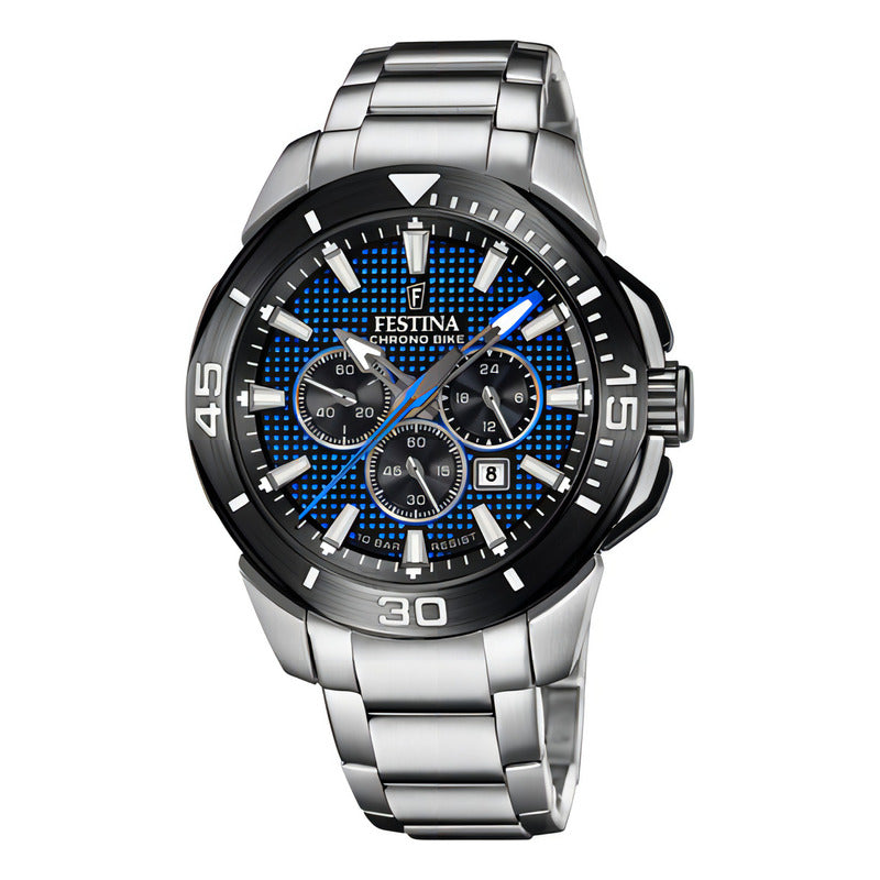 Reloj Festina Hombre F20641/2 Chrono Bike Original Color De La Correa Plateado Color Del Bisel Negro Color Del Fondo Azul