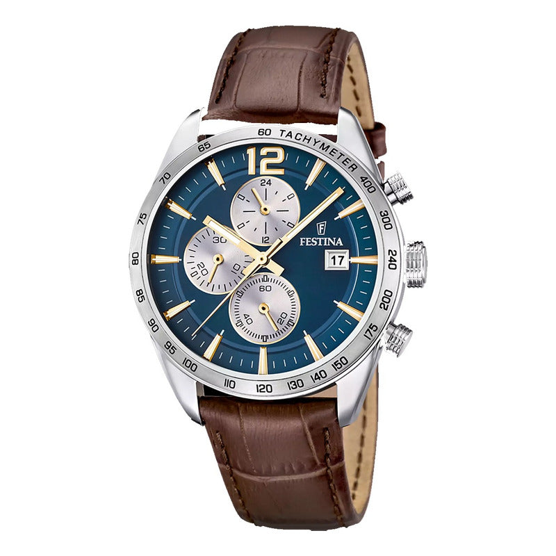 Reloj De Pulsera Festina Timeless Chronograph F16760-7 Plateado Gris Azul Acero
