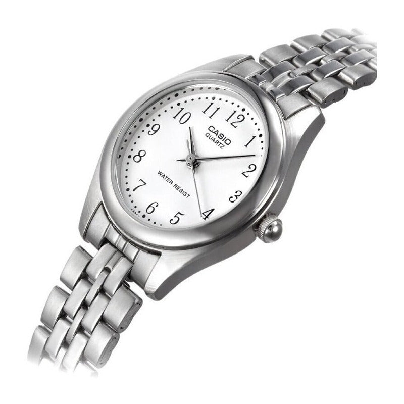 Reloj Casio Dama Ltp-1128a-7b Relojesymas Plateado Plateado Blanco