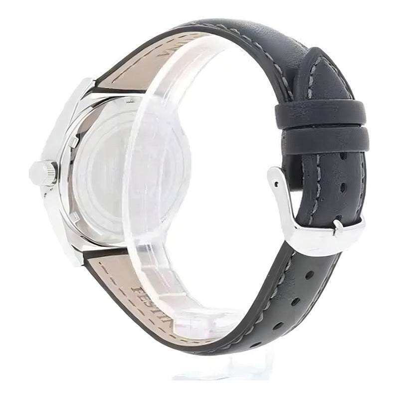 Reloj Pulsera Festina F20446 Con Correa De Cuero Color Negro - Fondo Azul - Bisel Plateado