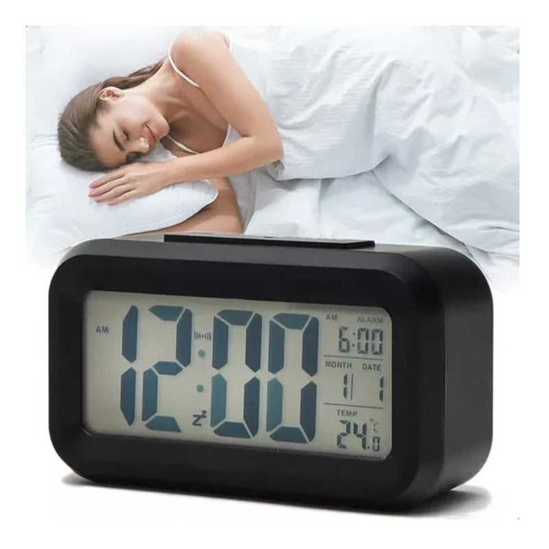 Reloj Despertador Pantalla Led Fecha Temperatura Alarma Negro