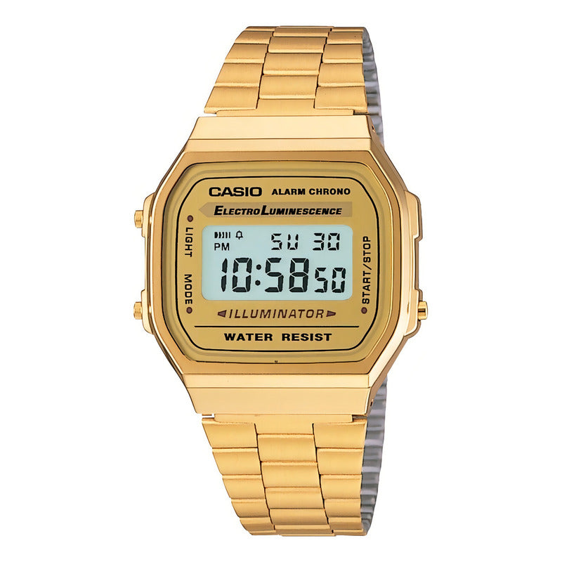 Reloj Casio Unisex Vintage Original A-168wg-9 Color De La Correa Dorado Color Del Bisel Dorado Color Del Fondo Dorado