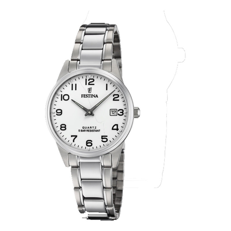 Relojes Pulsera Mujer Metal F20509/1 Calendario Original Plateado Blanco