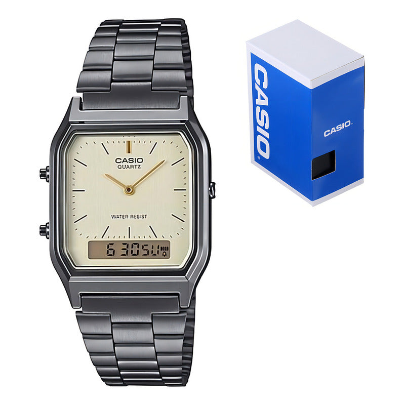 Reloj Casio Aq-230 Analógico-digital Plateado Con Alarma Blanco