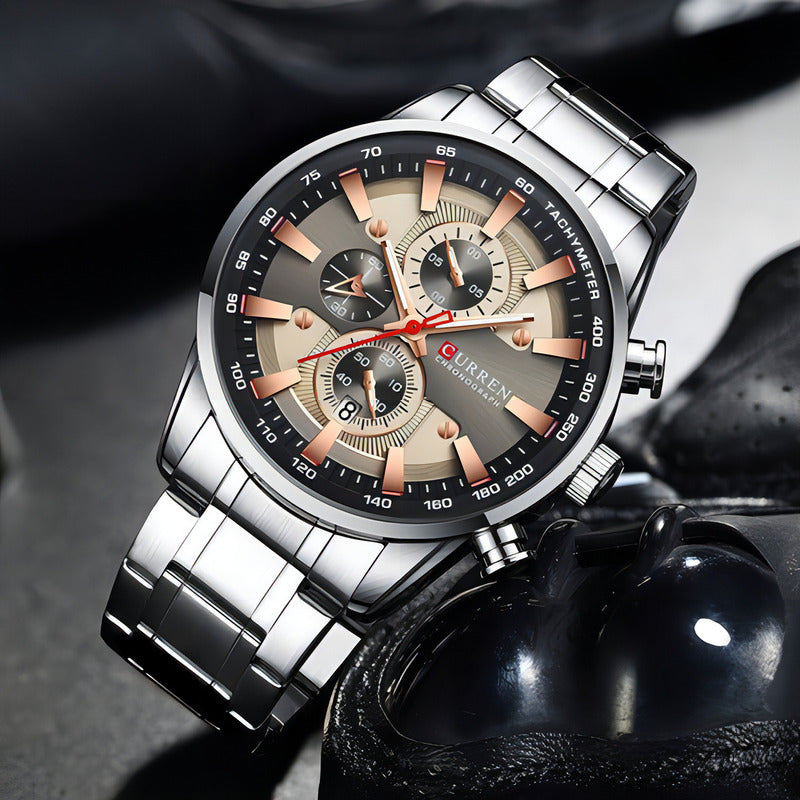 Relojes De Calendario 8351-2 Curren Cronografo Color Del Bisel White/gray Plateado Blanco