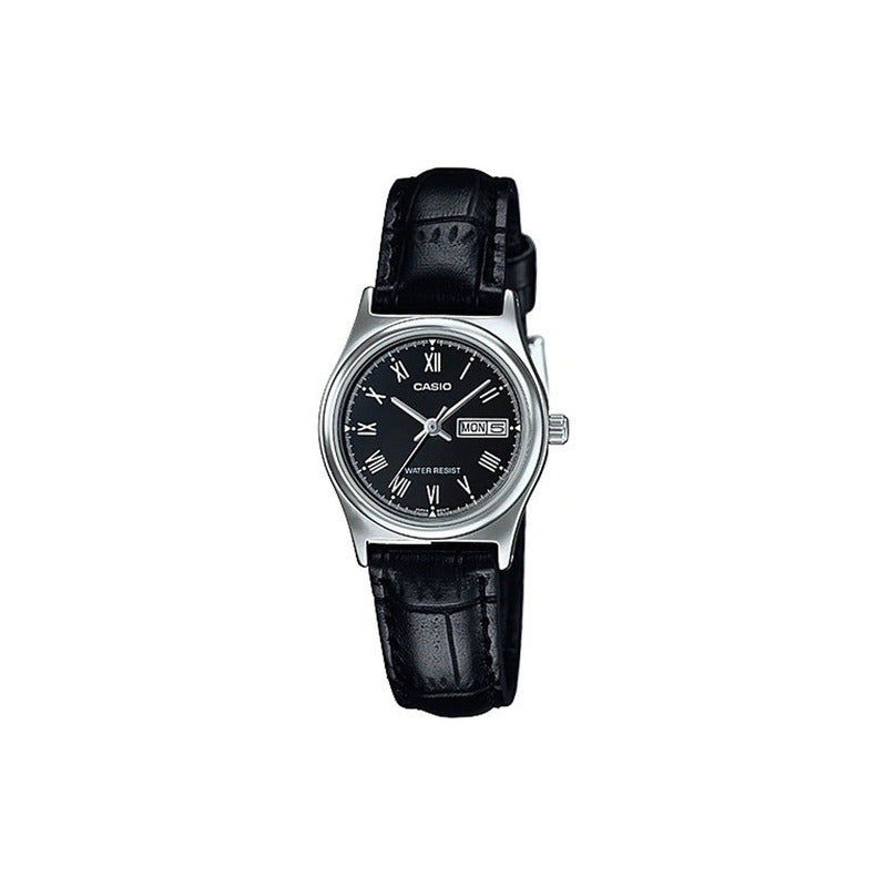 Reloj Casio Ltpv006l 1b Mujer Correa Negra Piel Fechador Negro Plateado Negro Ltp-v006l-1b