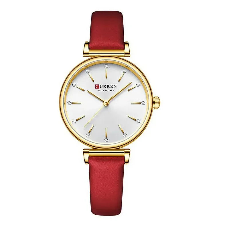 Reloj Curren De Cuero Rojo Para Mujer Con Pulsera De Regalo Dorado Plateado