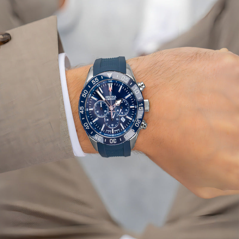 Reloj Festina F20515/1 Hombre Plateado Ceramic /marisio Azul
