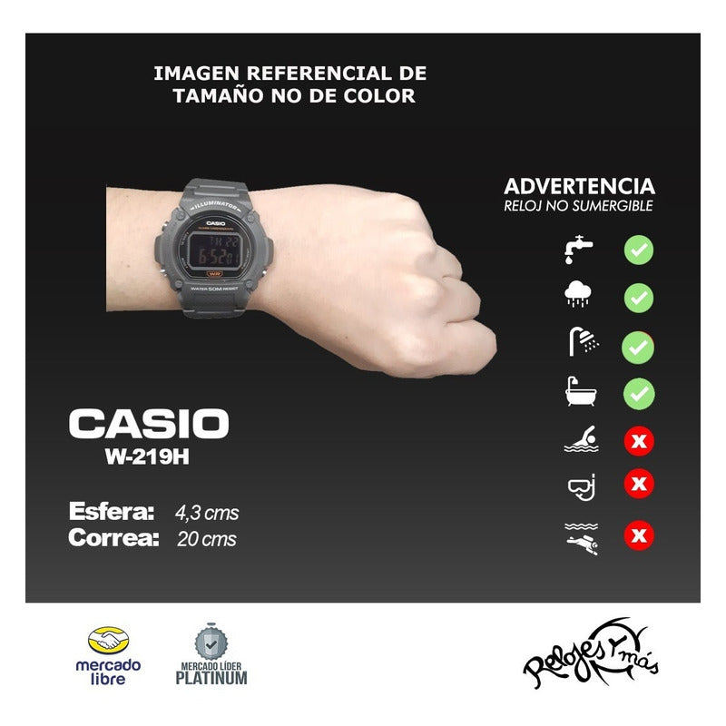 Reloj Casio W-219h-1a Relojesymas Negro Gris