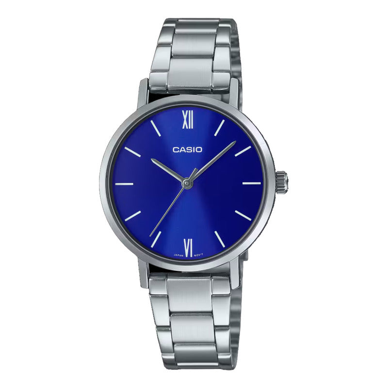 Reloj Casio Cuero Dama Ltp-vt02d-2a Original Plateado Azul