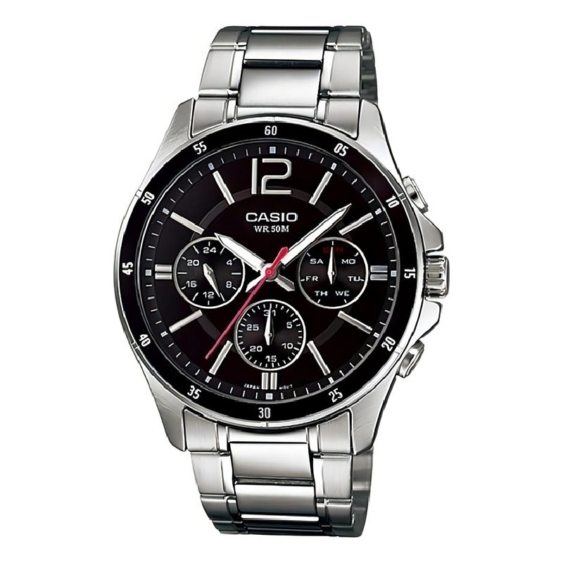 Reloj Casio Mtp-1374d Para Hombre Con Correa De Acero Inoxidable Y Fondo Negro Plateada Negro 1av