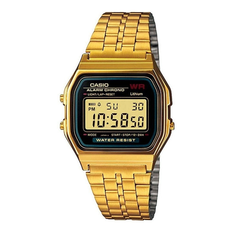 Reloj De Pulsera Casio Vintage A-159wgea-1e Relojesymas Dorado Dorado Negro
