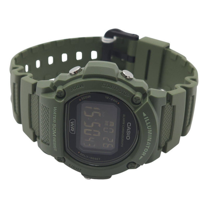 Reloj Pulsera Digital Casio W-219hc-3bvdf Con Correa De Resina Color Verde - Bisel Negro
