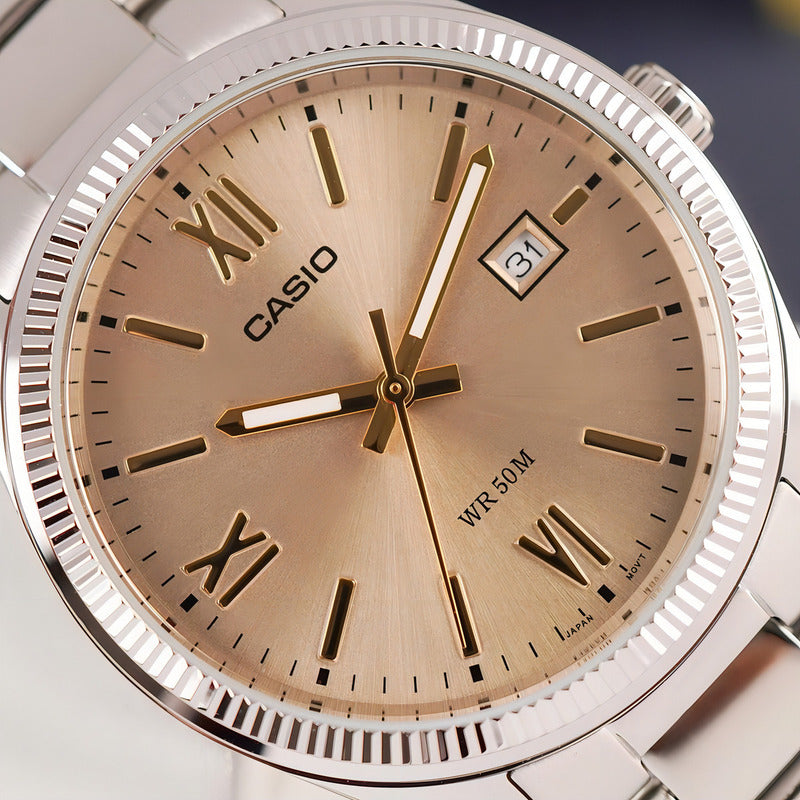 Reloj Casio Mtp-1302dd-9avdf De Acero Inoxidable Para Hombre Con Fondo Rosa Plateado