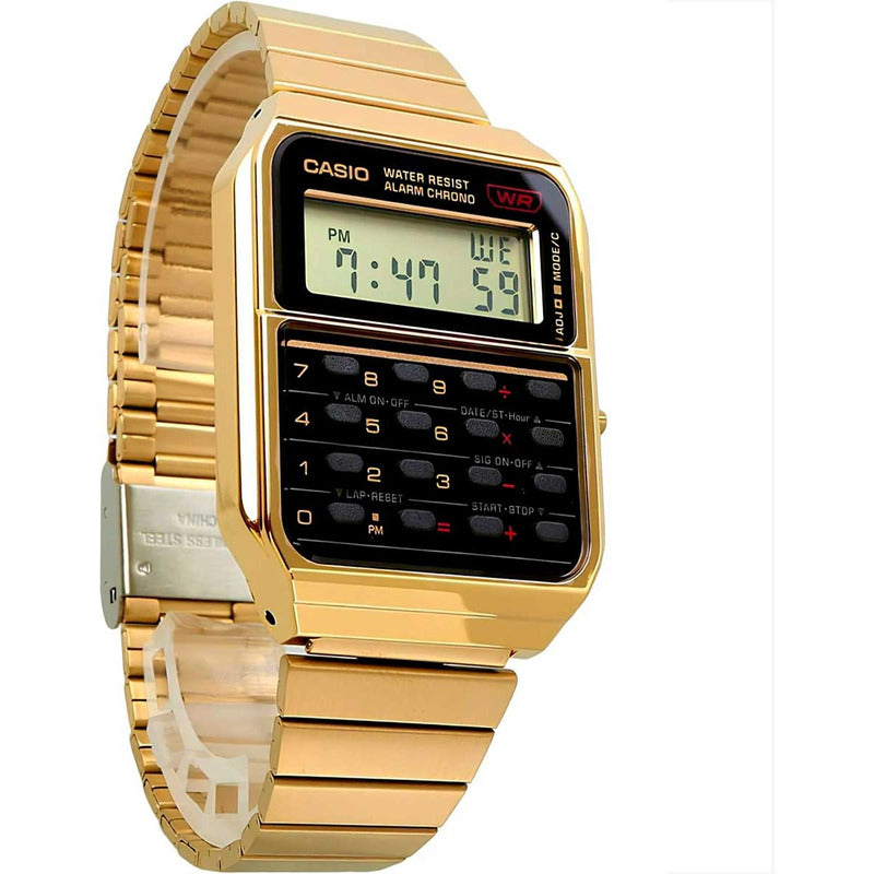 Reloj Pulsera Digital Casio Ca-500weg-1adf Con Correa De Acero Inoxidable Color Dorado - Fondo Negro