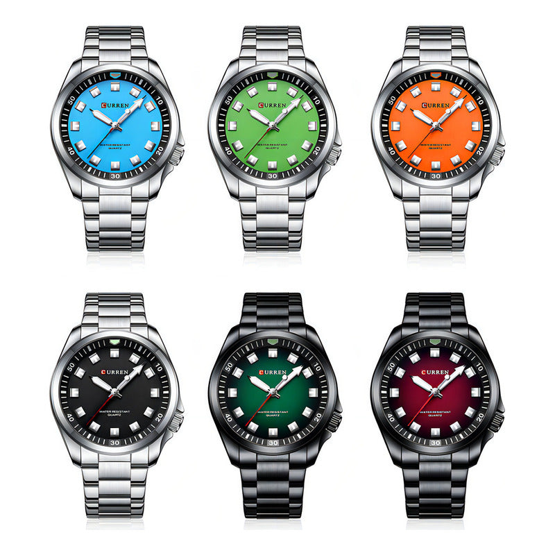 Relojes De Cuarzo Luminosos Curren 8451 Business . Fondo Plata Negro