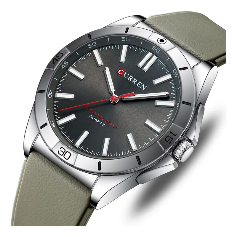 Relojes Curren Cuero Hombre 8449-4 Original Caqui Plateado Gris Plateado