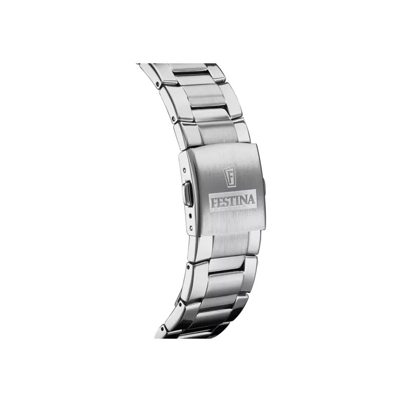 Reloj Pulsera Festina F20463 Con Correa De Acero Inoxidable Color Plateado - Fondo Azul