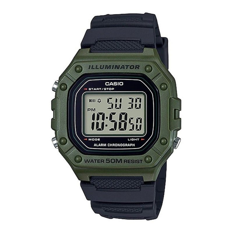 Reloj De Pulsera Casio Youth W-218h-3a Relojesymas Negro Verde Gris