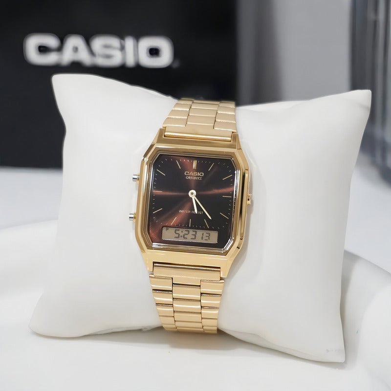 Reloj Casio Aq-230ga-5a Análogo Digital Dorado Blanco