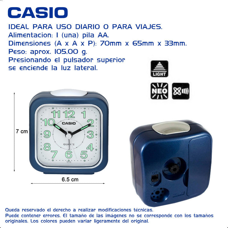 Reloj Casio Despertador Luz Tq-142-2df /relojeria Violeta Azul