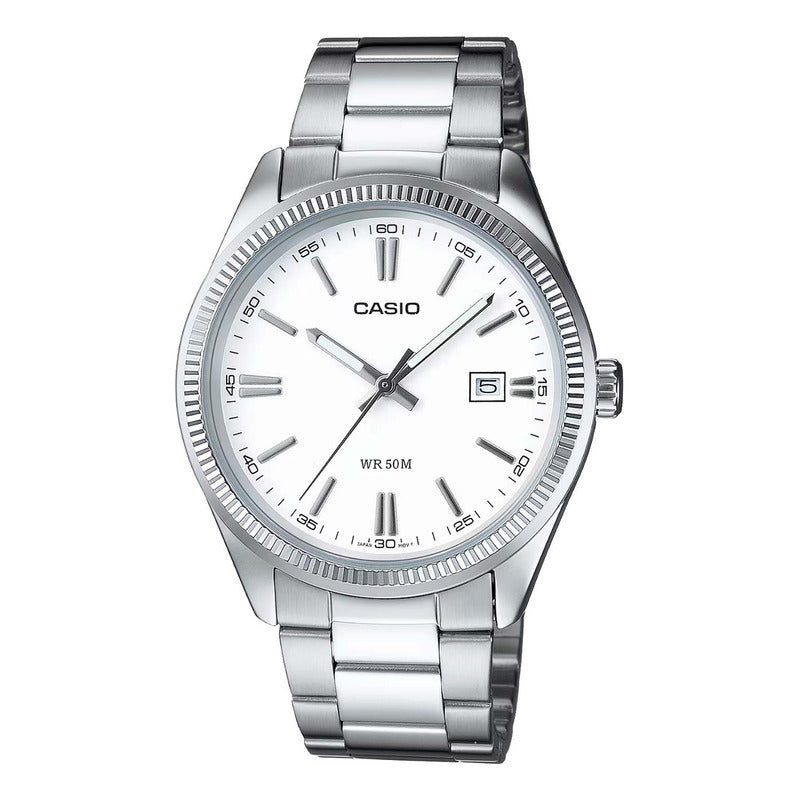 Reloj Casio Metal Hombre Mtp-1302d-7a1 Nuevo Original Plateado Blanco