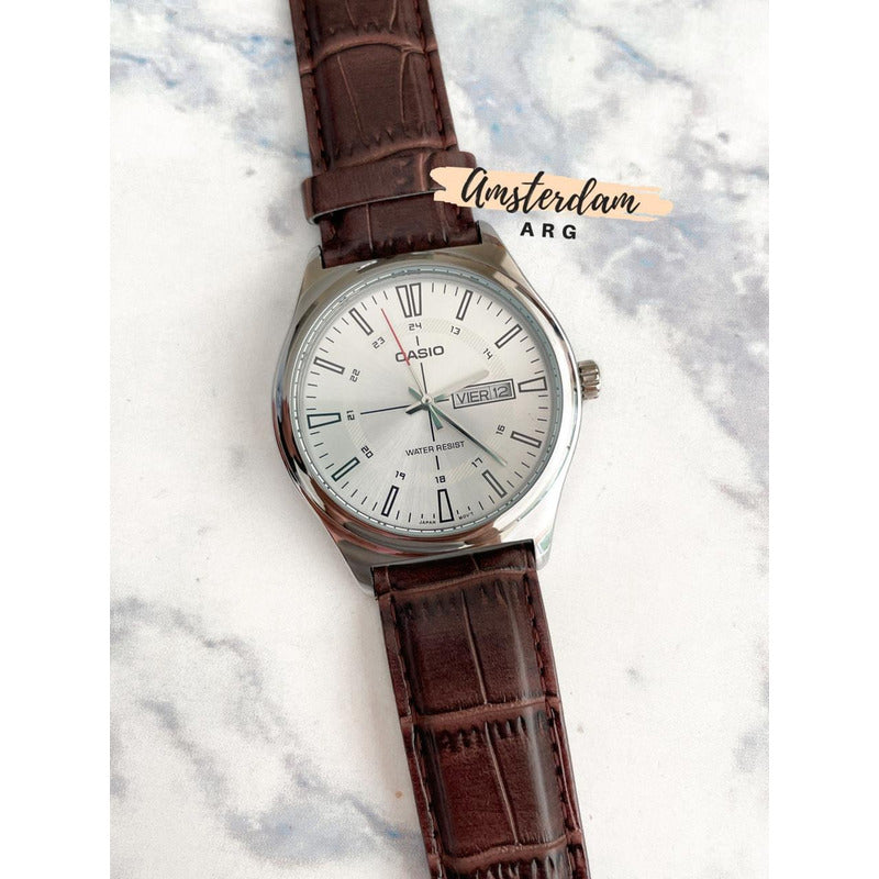 Reloj Casio Core Para Hombre Con Correa De Cuero Marrón Plateado
