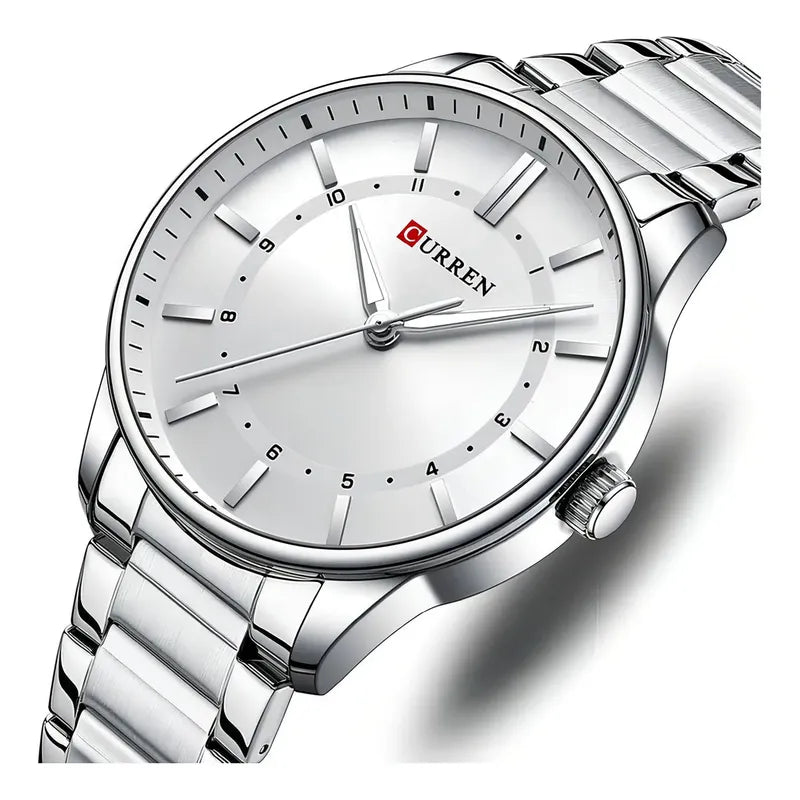 Relojes Casuales De Cuarzo Inoxidable Curren 8430 Para El Hogar Con Fondo Plateado Negro