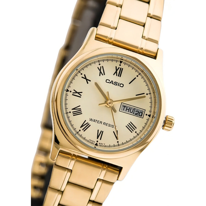 Reloj Casio Mujer Ltp-v006g-9budf Dorado Manteca Romanos