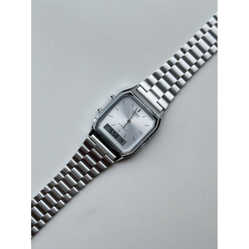 Reloj Casio Vintage Aq-230a-7a Digital Y Analógico Acero Inoxidable Plateado