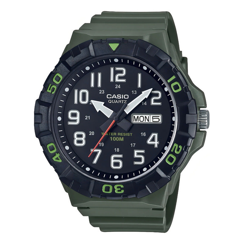 Reloj Casio Analógico Para Hombre Con Correa Verde Y Resistencia Al Agua De 100 M Negro