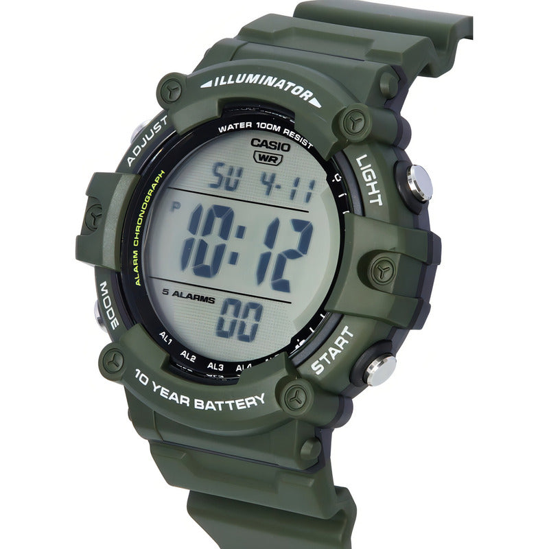 Reloj Pulsera Digital Casio Ae-1500wh-1a Con Correa De Resina Color Verde - Fondo Gris
