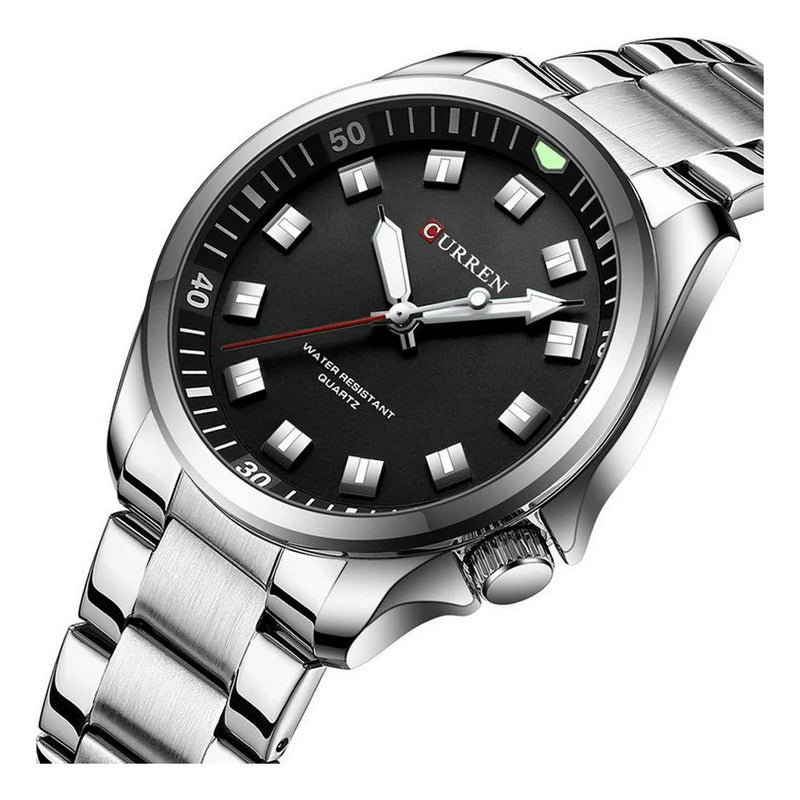 Reloj Curren 8451 Esportivo Hombre Plateado Acero Plateado Plata Negro