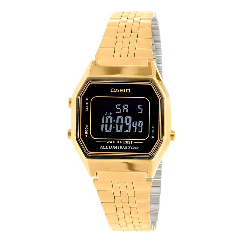 Reloj Casio Digital Dorado Para Mujer Con Correa De Acero Inoxidable Negro