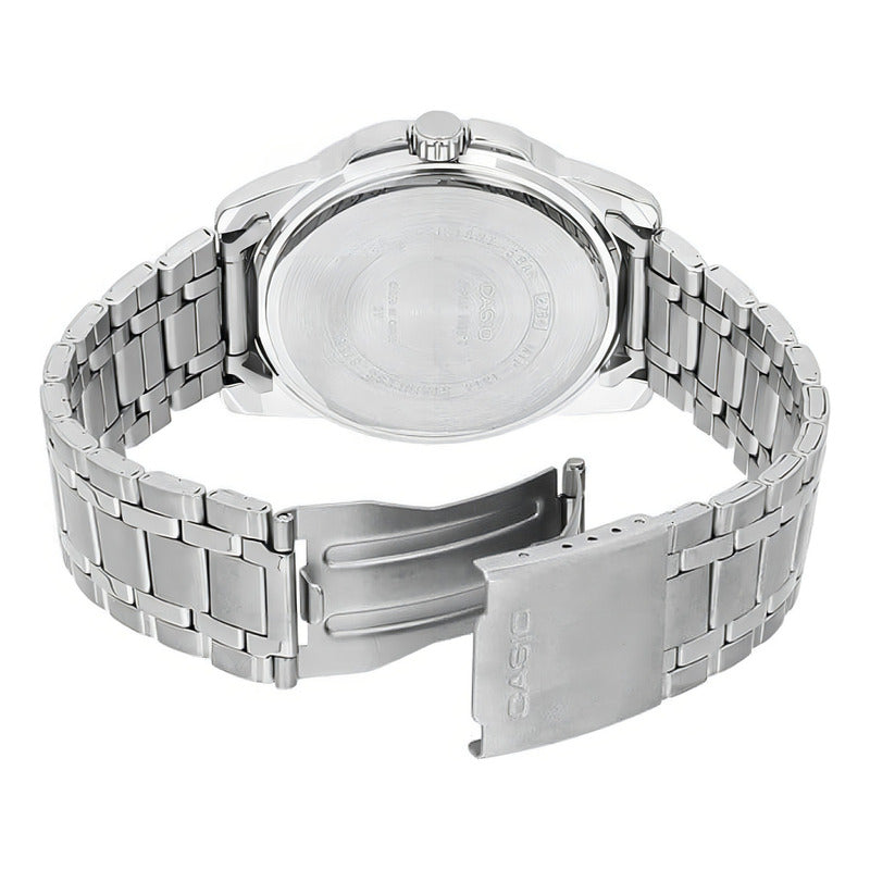 Reloj Pulsera Casio Mtp-1314d-1a Con Correa De Acero Inoxidable Color Plateado - Fondo Negro