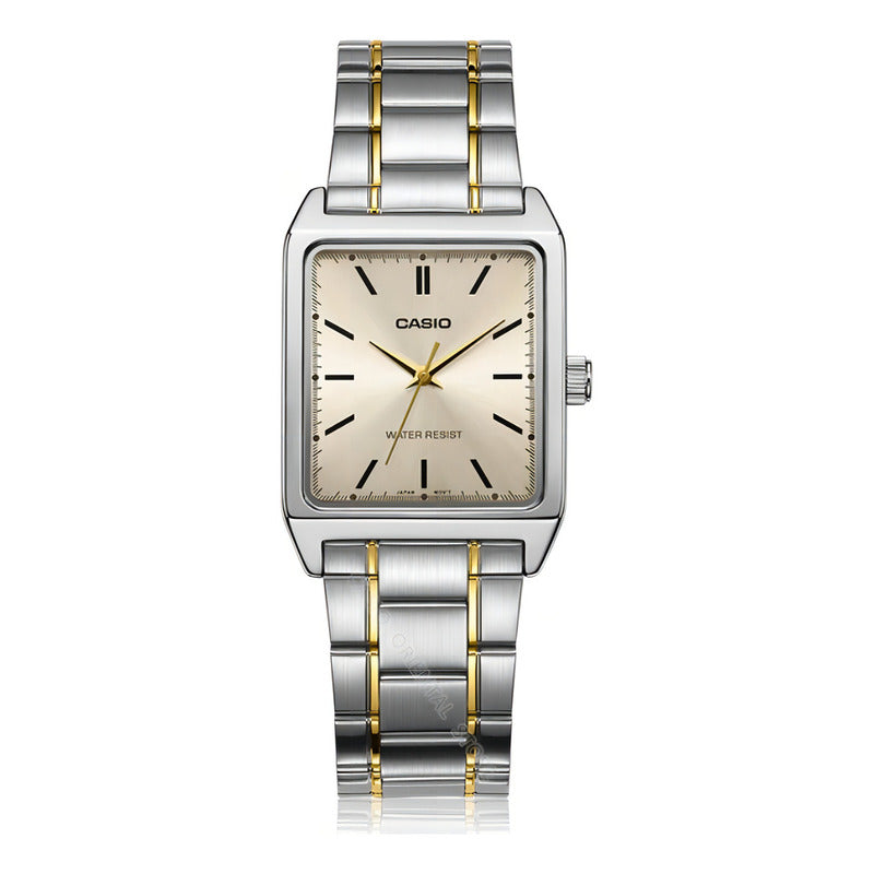 Reloj Casio Ltp-v007sg-9e De Mujer, Analógico Con Correa Bicolor Y Fondo Dorado