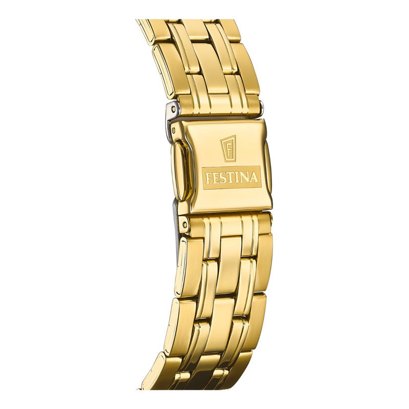 Reloj Pulsera Festina F20513 Con Correa De Acero Inoxidable Color Dorado - Fondo Blanco