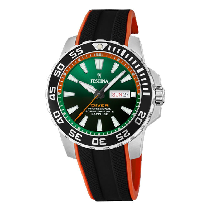 Reloj Festina F20662.2  Deportivo Relojesymas Negro/naranja Plateado Verde