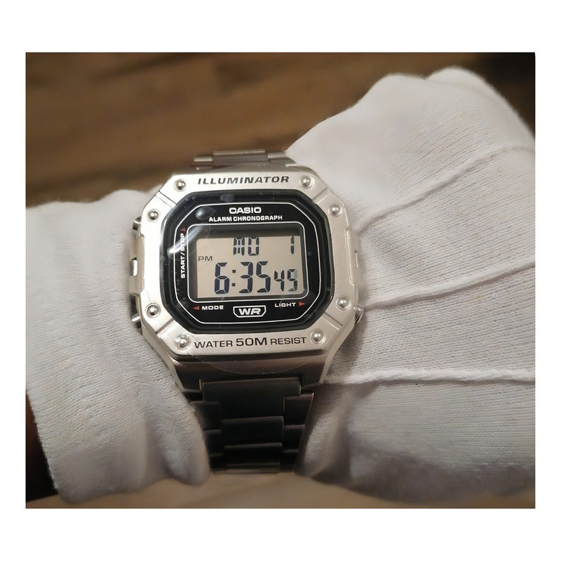 Reloj Pulsera Digital Casio W-218hd-1avcf Con Correa De Acero Inoxidable Color Plateado